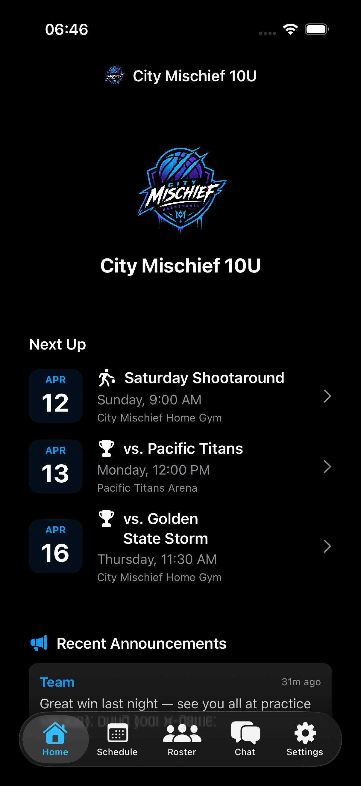 City Mischief 10U — a team's own branded app