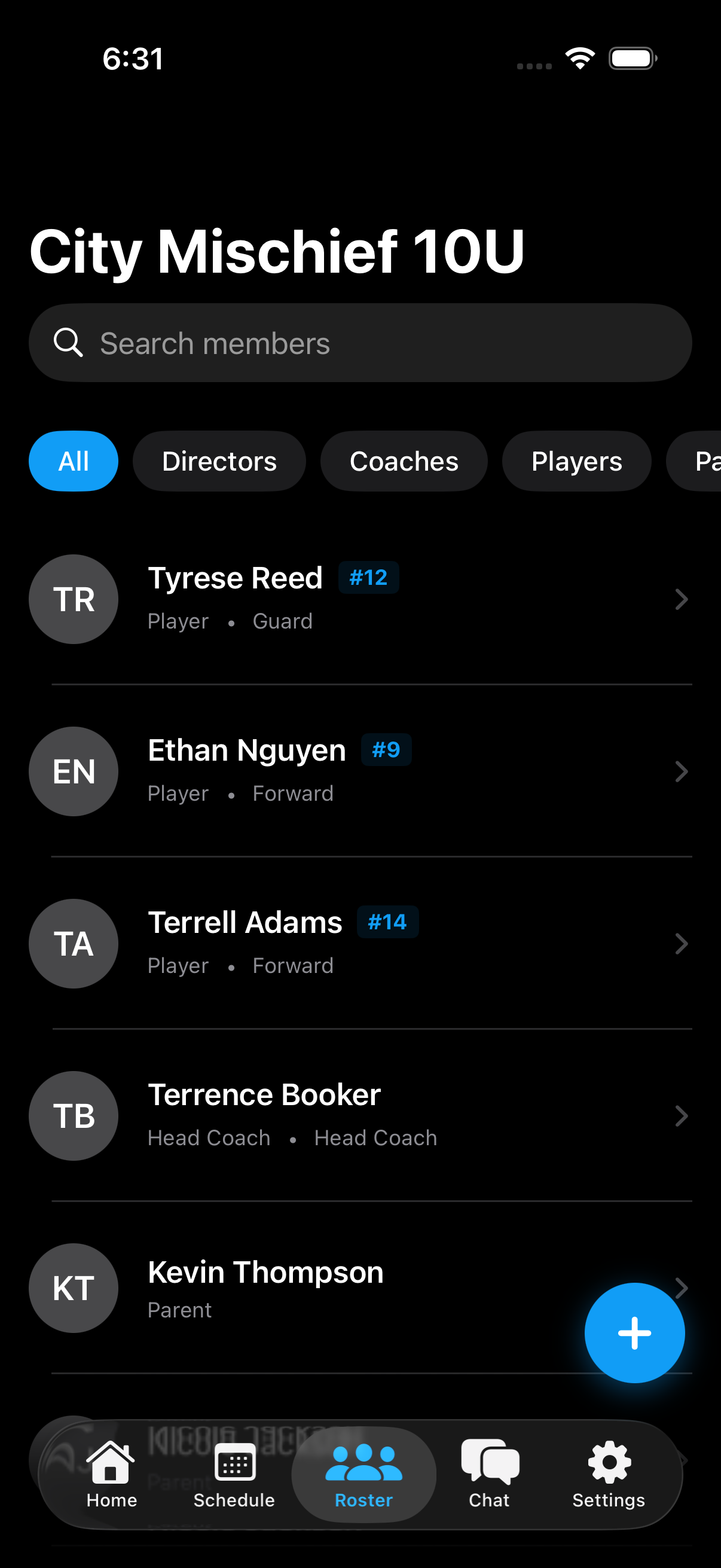 Team roster